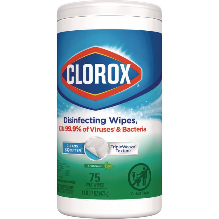 CLOROX SALES CO. Disinfecting Wipes, Bleach Free Cleaning Wipes, 1-Ply, 7 x 8, Fresh Scent, White, 75/Canister, 6 Canisters/Carton (CLO01656) thumbnail 3