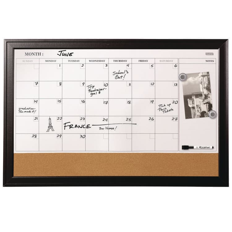 QUARTET MFG. Magnetic Combination Board Calendar, Monthly Planning/Scheduling, 35" x 23", Tan/White Surface, Black Wood Frame (QRT79284) thumbnail 3