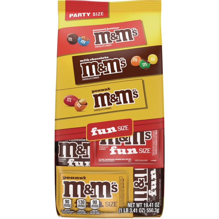 MARS, . M and M'S Milk Chocolate, Peanut and Peanut Butter Variety Pack Fun Size Chocolate Candy Assortment, 19.41 oz Bag (MNM59878)