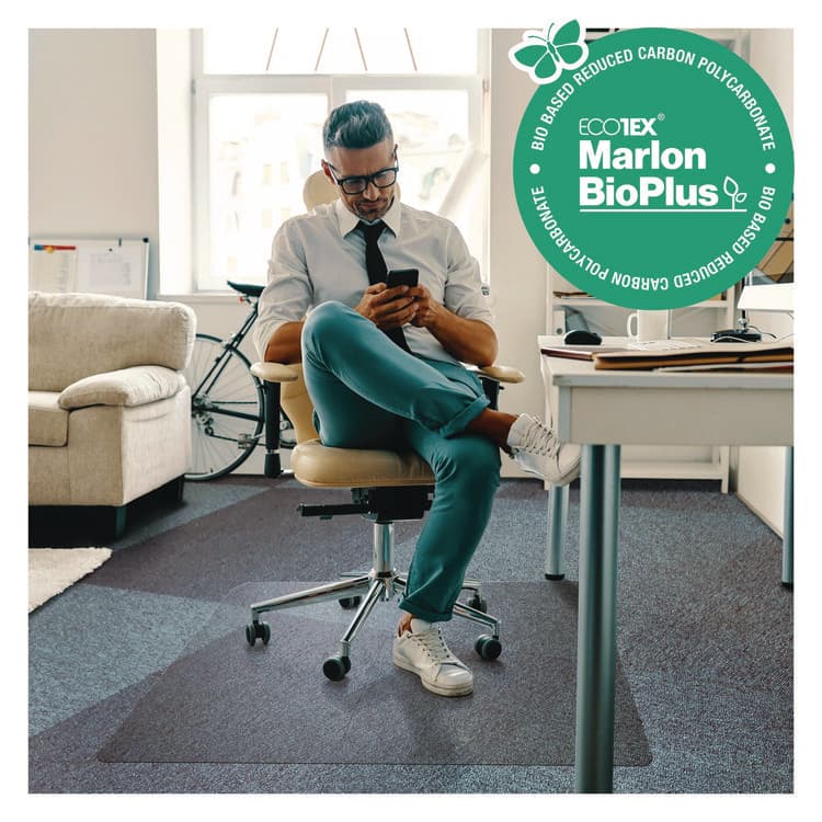 FLOORTEX Ecotex Marlon BioPlus Polycarbonate Chair Mat for Low to Medium Pile Carpeted Floors, Rectangular, 45" x 53", Clear (FLRNRCMFLBG0003) thumbnail 4