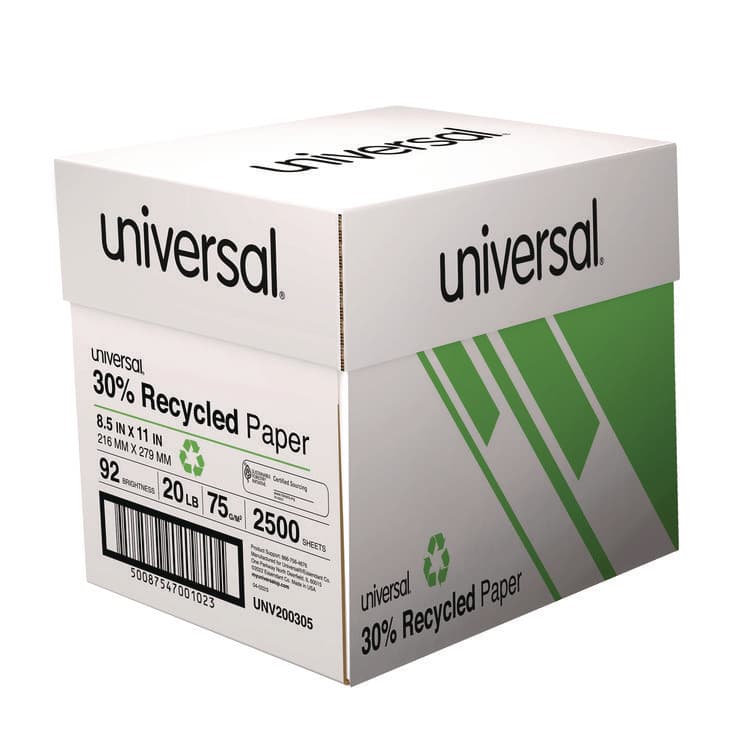 UNIVERSAL OFFICE PRODUCTS 30% Recycled Copy Paper, 92 Bright, 20 lb Bond Weight, 8.5 x 11, White, 500 Sheets/Ream, 5 Reams/Carton (UNV200305) thumbnail 3