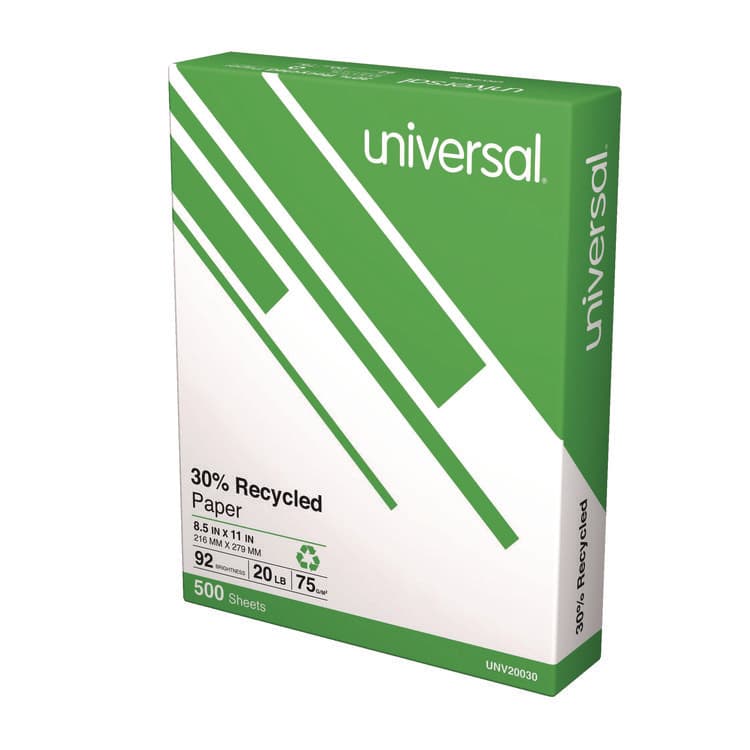 UNIVERSAL OFFICE PRODUCTS 30% Recycled Copy Paper, 92 Bright, 20 lb Bond Weight, 8.5 x 11, White, 500 Sheets/Ream, 10 Reams/Carton (UNV20030) thumbnail 2