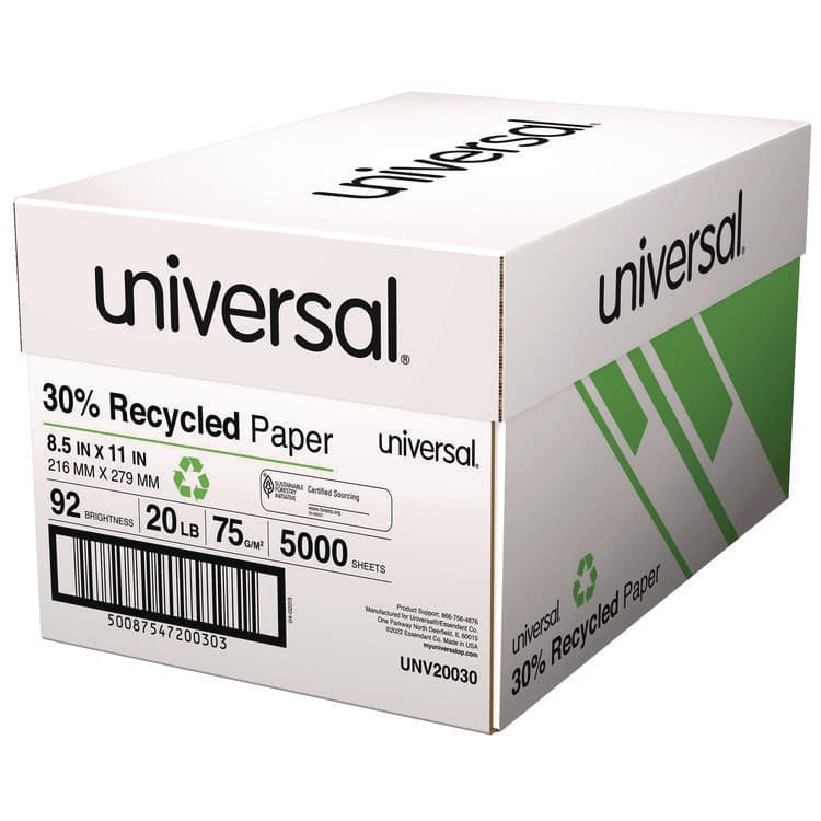 UNIVERSAL OFFICE PRODUCTS 30% Recycled Copy Paper, 92 Bright, 20 lb Bond Weight, 8.5 x 11, White, 500 Sheets/Ream, 10 Reams/Carton (UNV20030) thumbnail 3