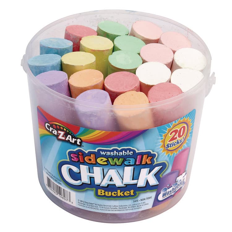 LAROSE INDUSTRIES, LLC Washable Sidewalk Jumbo Chalk in Storage Bucket with Lid and Handle, 12.63", 20 Assorted Colors (CZA108076) thumbnail 2