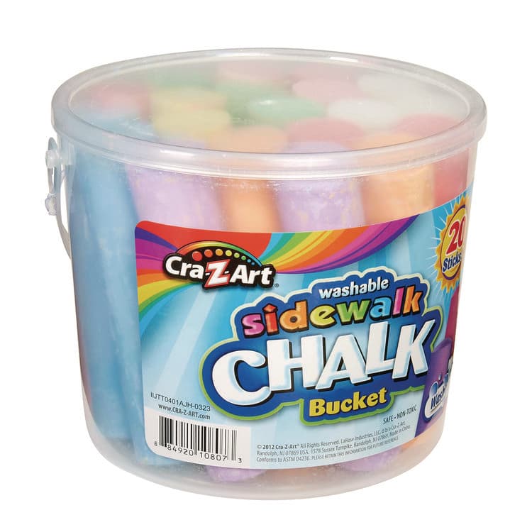 LAROSE INDUSTRIES, LLC Washable Sidewalk Jumbo Chalk in Storage Bucket with Lid and Handle, 12.63", 20 Assorted Colors (CZA108076) thumbnail 4