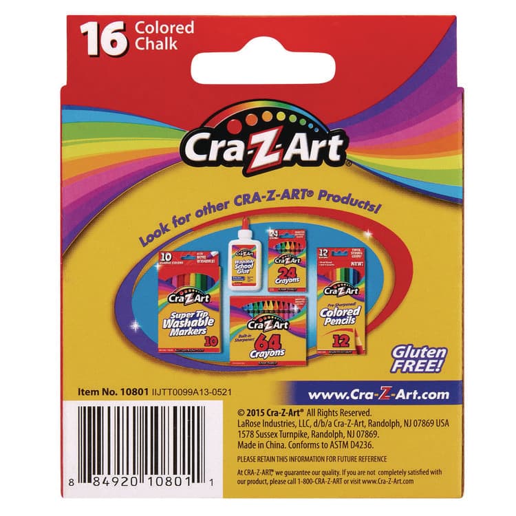 LAROSE INDUSTRIES, LLC Colored Chalk, Assorted Colors, 16/Pack (CZA1080148) thumbnail 2