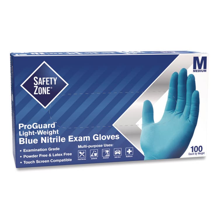 IMPACT PRODUCTS, LLC ProGuard Nitrile Gloves, Powder-Free, Medium, 3 mil (Palm), 3.5 mil (Fingers), Blue, 100/Box, 10 Boxes/Carton (SZNGNPRMD1A)
