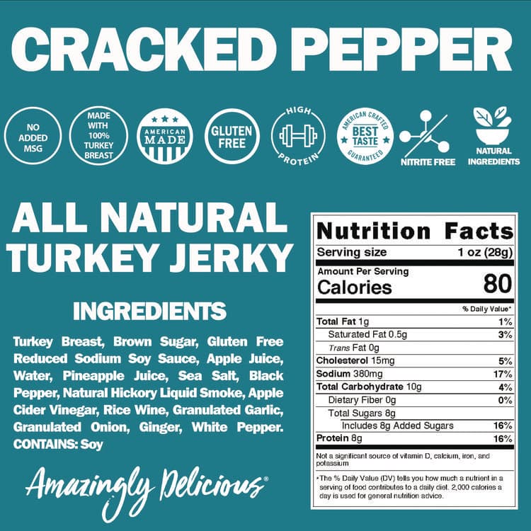 FIELD TRIP SNACKS Turkey Jerky, Cracked Pepper Turkey, 1 oz Bag, 12 Bags/Carton (FLTFLD00508) thumbnail 4