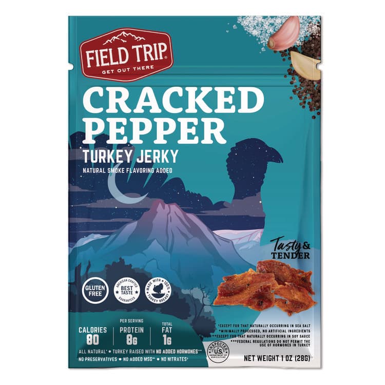 FIELD TRIP SNACKS Turkey Jerky, Cracked Pepper Turkey, 1 oz Bag, 12 Bags/Carton (FLTFLD00508)