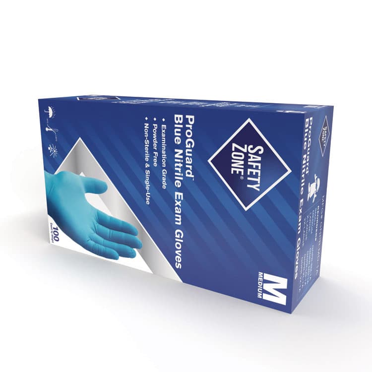 IMPACT PRODUCTS, LLC ProGuard Nitrile Gloves, Powder-Free, Medium, 3 mil (Palm), 3.5 mil (Fingers), Blue, 100/Box, 10 Boxes/Carton (SZNGNPRMD1A) thumbnail 2