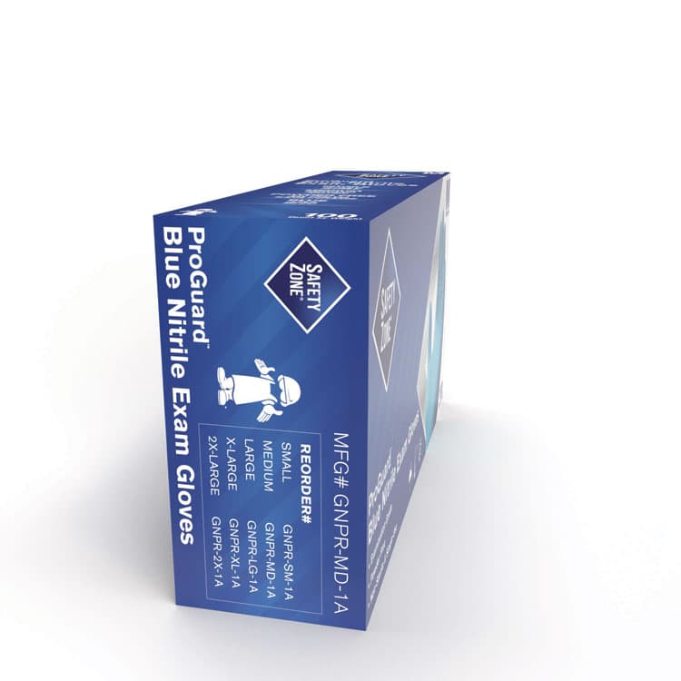 IMPACT PRODUCTS, LLC ProGuard Nitrile Gloves, Powder-Free, Medium, 3 mil (Palm), 3.5 mil (Fingers), Blue, 100/Box, 10 Boxes/Carton (SZNGNPRMD1A) thumbnail 4