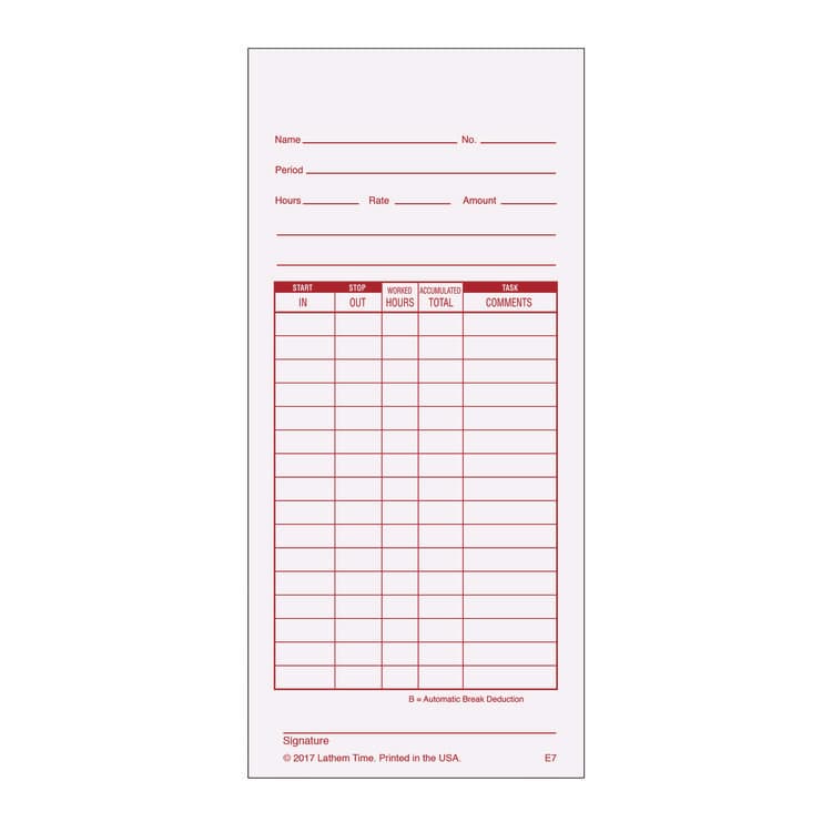 LATHEM TIME CORPORATION Time Clock Cards for Lathem Time 7000E, Two Sides, 3.5 x 7.25, 100/Pack (LTHE7100) thumbnail 3