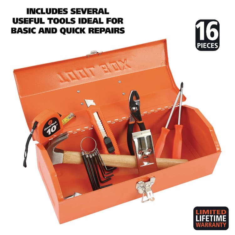 GREAT NECK SAW MFG. 16-Piece Light-Duty Office Tool Kit, Metal Box, Red (GNSCTB9) thumbnail 2