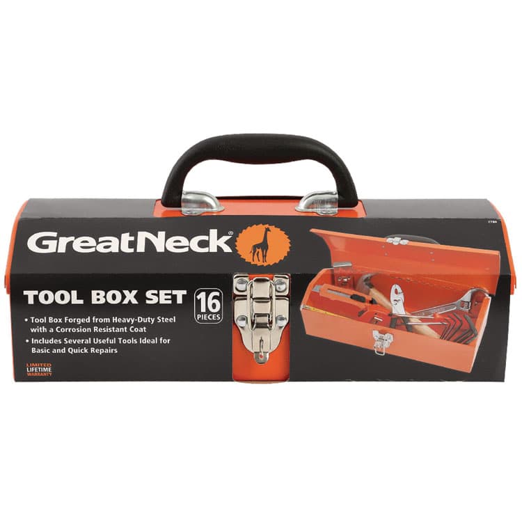 GREAT NECK SAW MFG. 16-Piece Light-Duty Office Tool Kit, Metal Box, Red (GNSCTB9) thumbnail 3
