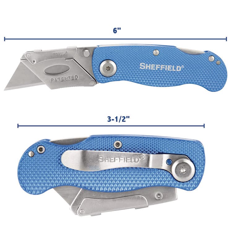 GREAT NECK SAW MFG. Sheffield Folding Lockback Knife, 1 Utility Blade, 2" Blade, 3.5" Aluminum Handle, Blue (GNS12113) thumbnail 2
