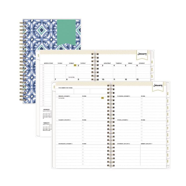 BLUE SKY Day Designer Tile Weekly/Monthly Planner, Geometric Artwork, 8 x 5, Blue/White Cover, 12-Month (Jan to Dec): 2026 (BLS101410)