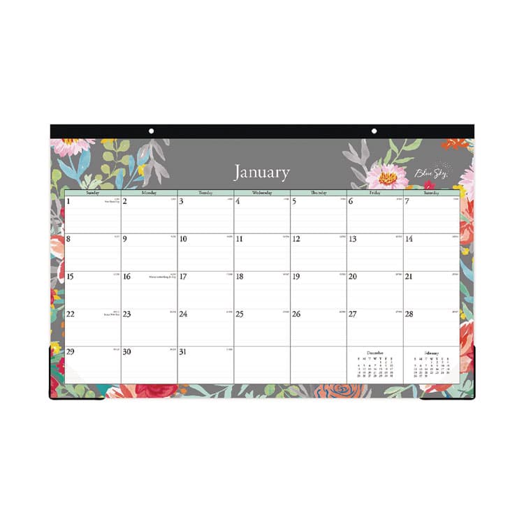 BLUE SKY Sophie Desk Pad, Floral Artwork, 17 x 11, Multicolor Sheets, Black Binding, Clear Corners, 12-Month (Jan to Dec): 2026 (BLS140089)