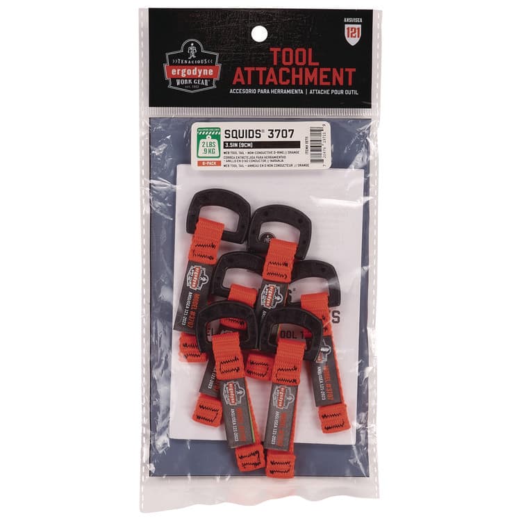 TENACIOUS HOLDINGS, . Squids 3707 Web Tool Tether Attachment w/ Non-Conductive D-Ring Tool Tails, 2 lb Max Working Capacity, 3.5", Orange, 6/Pack (EGO19711) thumbnail 4