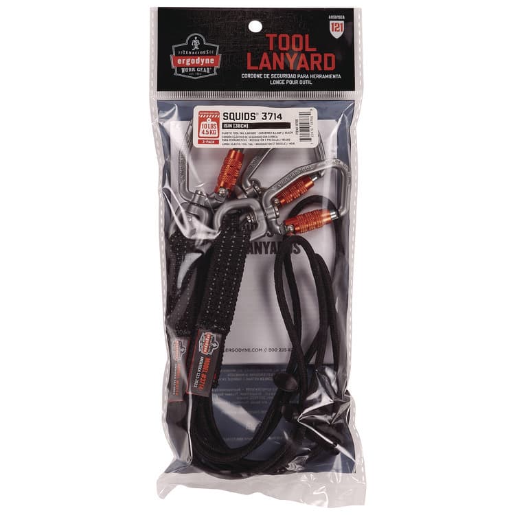 TENACIOUS HOLDINGS, . Squids 3714 Elastic Tool Tail Lanyard w/Carabiner and Cinch Loop, 10 lb Max Working Capacity, 15" Long, Black, 3/Pack (EGO19766) thumbnail 4