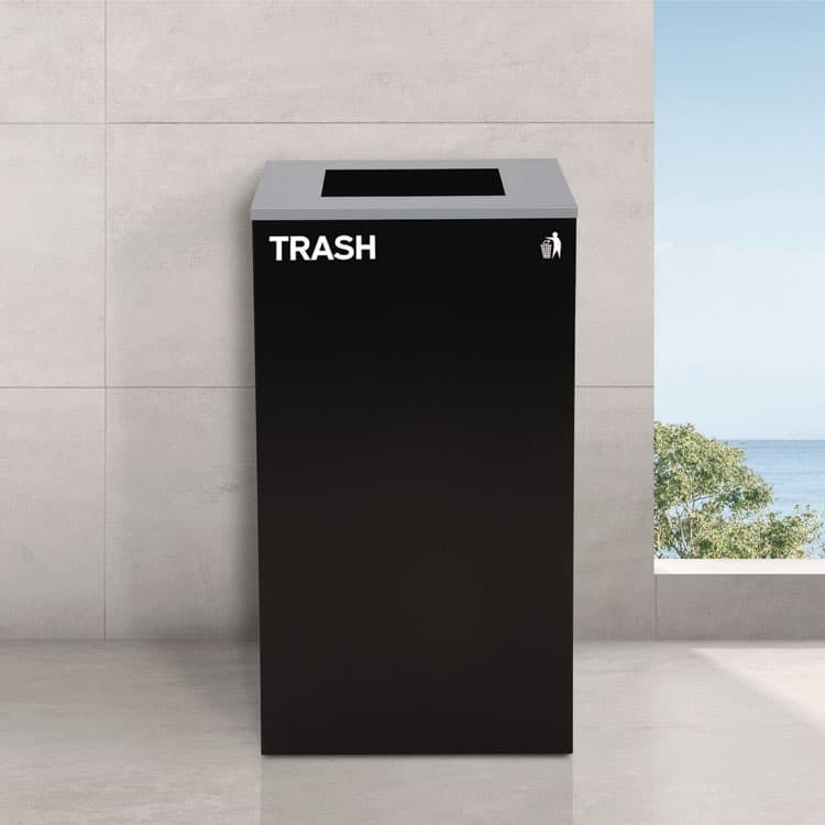 ALPINE INDUSTRIES 29 Gallon Trash/Recycling Cans, Steel, Blue Recycling Can with Square Lid, Black Trash Can with Square Lid (ALH4450BLKKIT1) thumbnail 2