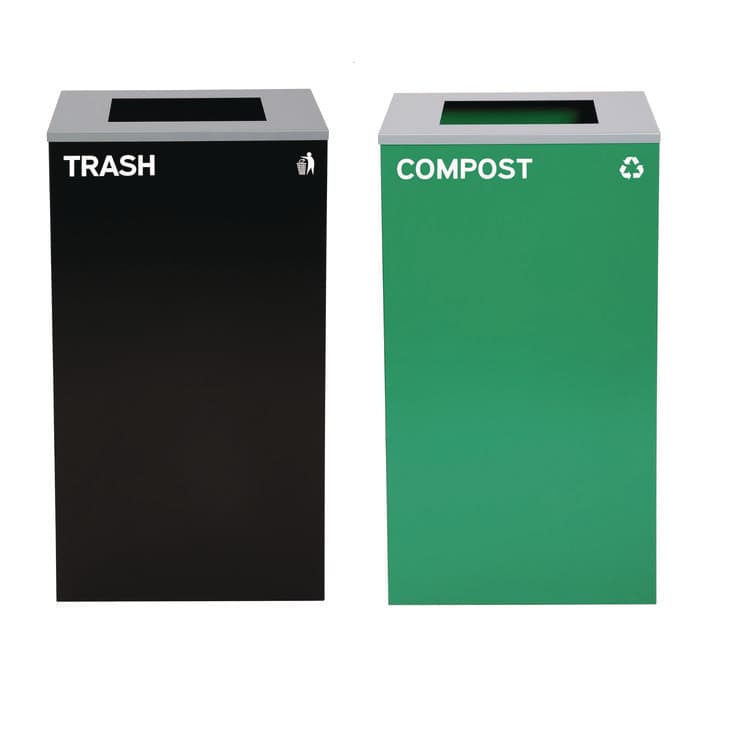 ALPINE INDUSTRIES 29 Gallon Trash/Recycling Cans, Steel, Green Compost Can with Square Lid, Black Trash Can with Square Lid (ALH4450BLKKIT9)