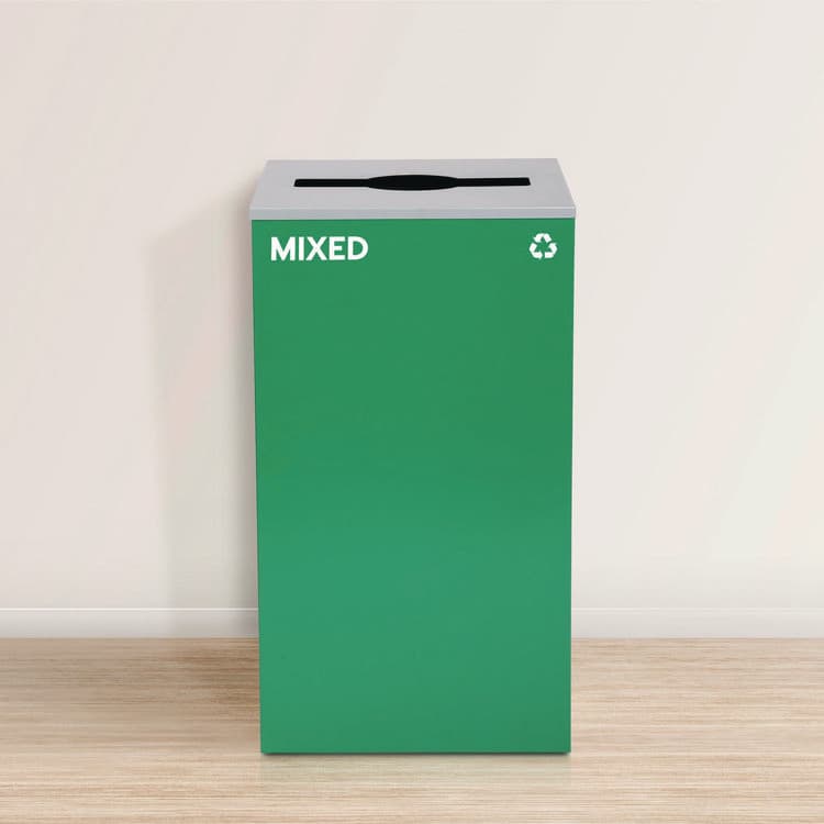 ALPINE INDUSTRIES 29 Gallon Trash/Recycling Cans, Steel, Green Mixed Recycling Can with Mixed Lid, Black Trash Can with Square Lid (ALH4450BLKKIT11) thumbnail 2