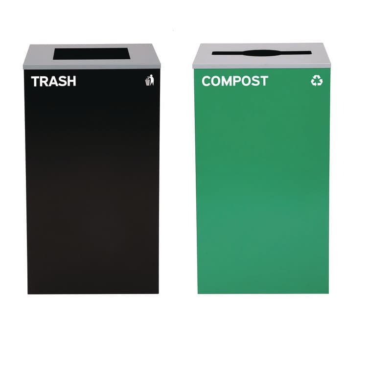 ALPINE INDUSTRIES 29 Gallon Trash/Recycling Cans, Steel, Green Compost Can with Mixed Lid, Black Trash Can with Square Lid (ALH4450BLKKIT13)