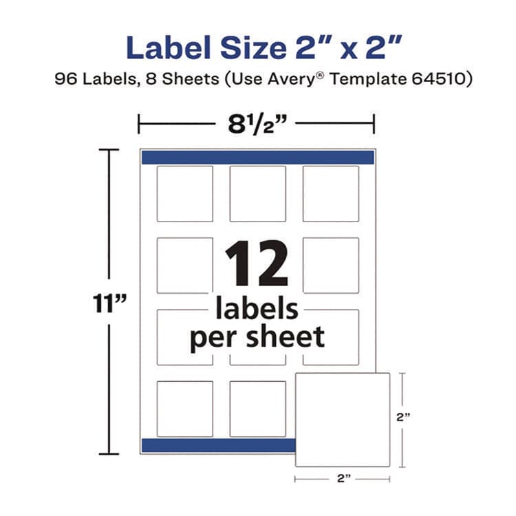AVERY PRODUCTS CORPORATION Laser/Inkjet Multipurpose Label, 2 x 2, White, 12/Sheet, 8 Sheets/Pack (AVE64510) thumbnail 2