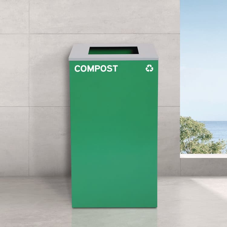 ALPINE INDUSTRIES 29 Gallon Trash/Recycling Cans, Steel, Blue Cans/Bottles Recycling Can, Green Compost Can, Black Trash Can with Square Lids (ALH4450BLKKIT16) thumbnail 4
