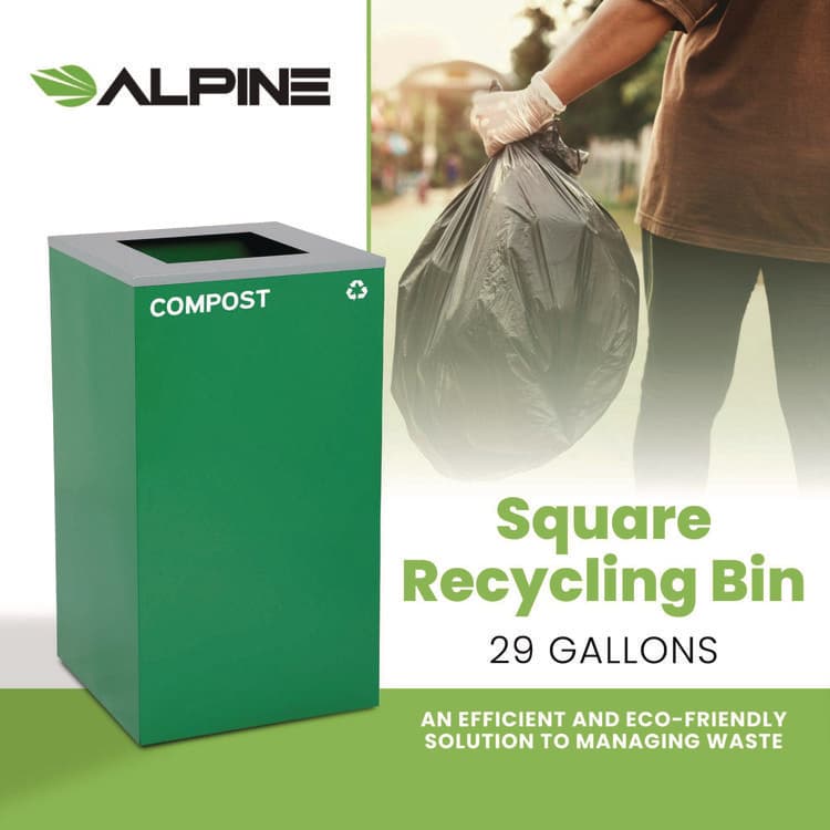 ALPINE INDUSTRIES 29 Gallon Trash/Recycling Cans, Steel, Green Compost Can with Square Lid (ALH4450KITGRNSC) thumbnail 2