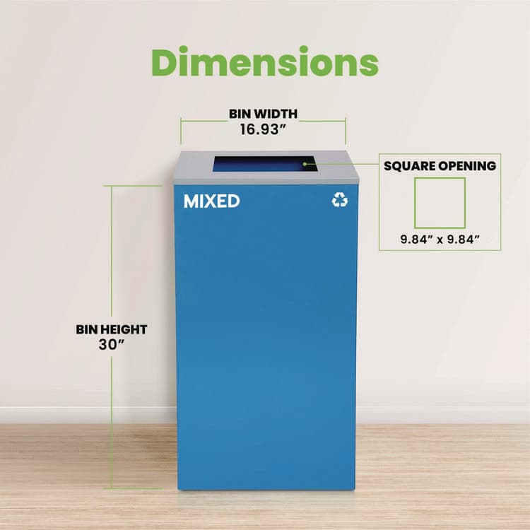 ALPINE INDUSTRIES 29 Gallon Trash/Recycling Cans, Steel, Blue Mixed Recycling Can with Square Lid (ALH4450KITBLUSM) thumbnail 2