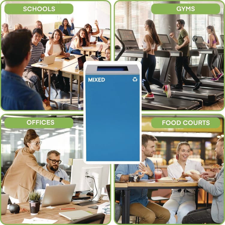 ALPINE INDUSTRIES 29 Gallon Trash/Recycling Cans, Steel, Blue Mixed Recycling Can with Square Lid (ALH4450KITBLUSM) thumbnail 3