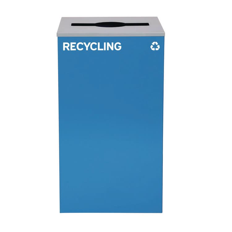 ALPINE INDUSTRIES 29 Gallon Trash/Recycling Cans, Steel, Blue Recycling Can with Mixed Lid (ALH4450KITBLUMR)