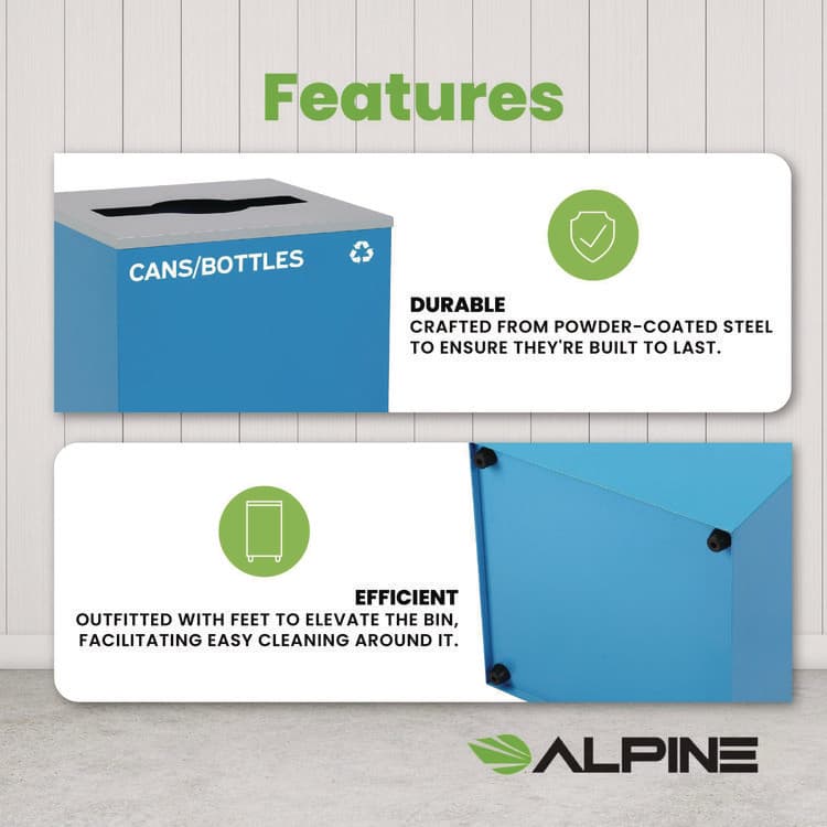 ALPINE INDUSTRIES 29 Gallon Trash/Recycling Cans, Steel, Blue Cans/Bottles Recycling Can with Mixed Lid (ALH4450KITBLUMC) thumbnail 3