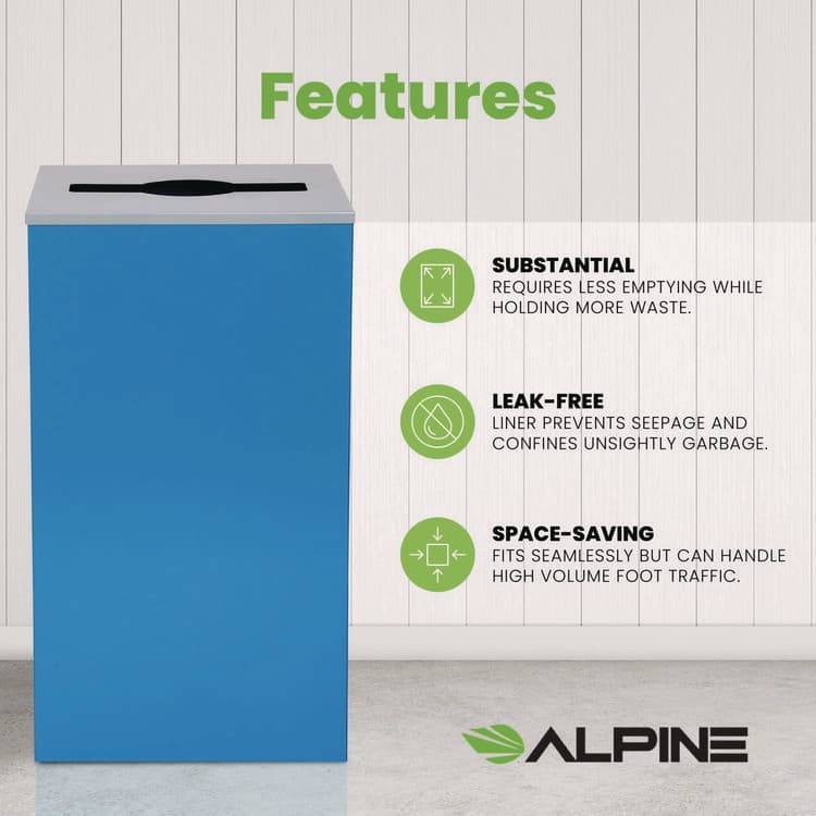ALPINE INDUSTRIES 29 Gallon Trash/Recycling Cans, Steel, Blue Can with Mixed Lid (ALH4450KITBLUM) thumbnail 2