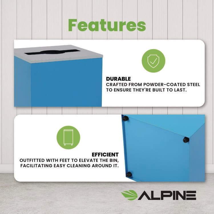 ALPINE INDUSTRIES 29 Gallon Trash/Recycling Cans, Steel, Blue Can with Mixed Lid (ALH4450KITBLUM) thumbnail 3
