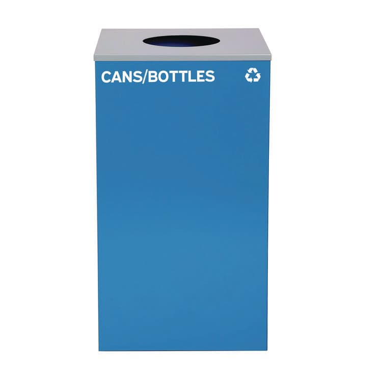 ALPINE INDUSTRIES 29 Gallon Trash/Recycling Cans, Steel, Blue Cans/Bottles Recycling Can with Circle Lid (ALH4450KITBLUCC)