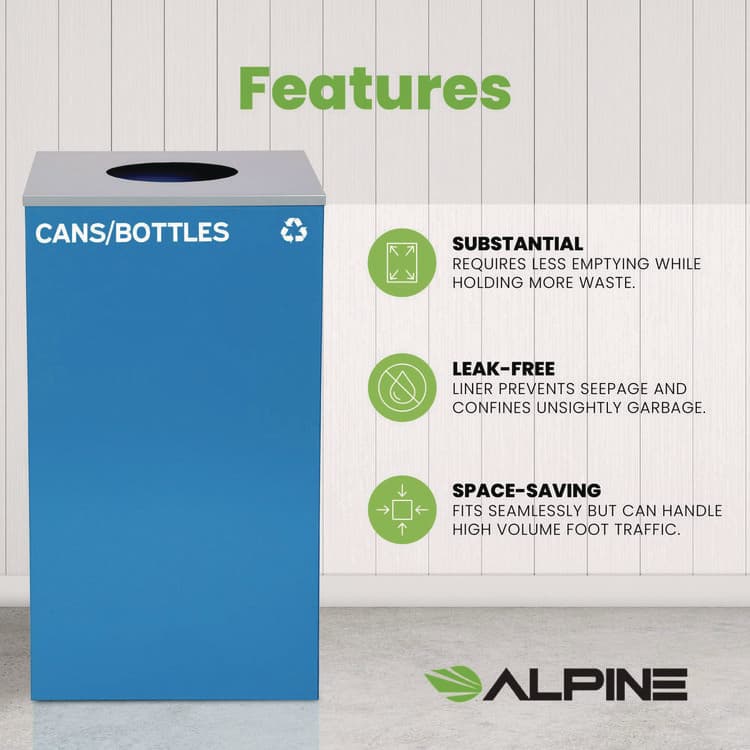 ALPINE INDUSTRIES 29 Gallon Trash/Recycling Cans, Steel, Blue Cans/Bottles Recycling Can with Circle Lid (ALH4450KITBLUCC) thumbnail 2