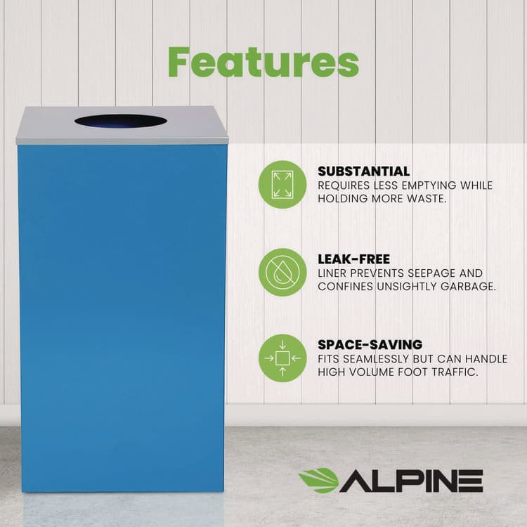 ALPINE INDUSTRIES 29 Gallon Trash/Recycling Cans, Steel, Blue Can with Circle Lid (ALH4450KITBLUC) thumbnail 2