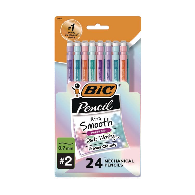 BIC CORP. Xtra-Smooth Pastel Edition Mechanical Pencils, 0.7 mm, HB (#2), Black Lead, Assorted Barrel Colors, 24/Pack (BICMPNP24BLK)