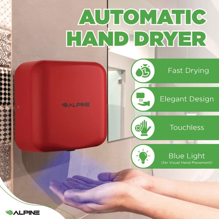ALPINE INDUSTRIES Hemlock Commercial Automatic 120V Hand Dryer, 6.68 x 11.41 x 12.31, Red (ALHALP40010RED) thumbnail 4