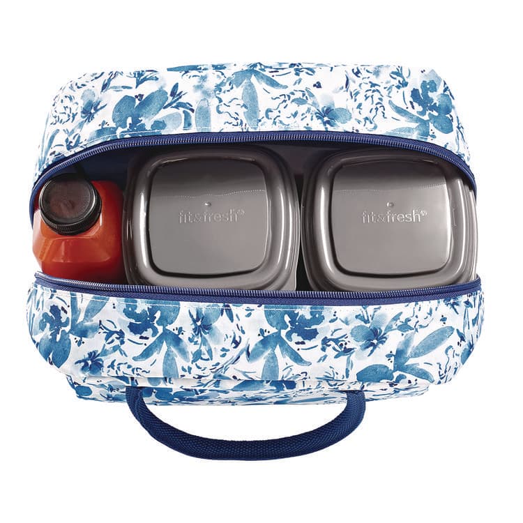 FIT & FRESH Simplified Lunch Bag with 4 Food Containers, 9 x 6 x 10, Blue Floral (FAF7039SIM3166) thumbnail 2