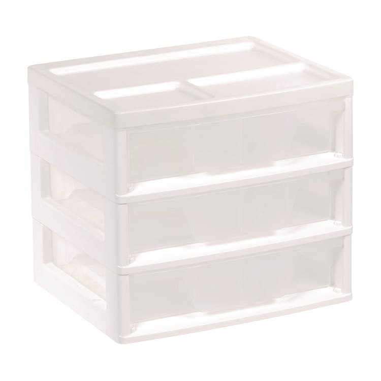 IRIS USA, 3-Drawer Desktop Storage, Plastic, 14.6 x 12.31 x 12.75, White/Clear (IRS301161) thumbnail 4