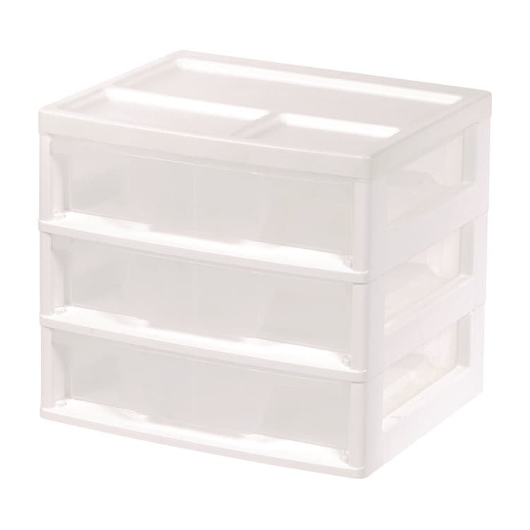 IRIS USA, 3-Drawer Desktop Storage, Plastic, 14.6 x 12.31 x 12.75, White/Clear (IRS301161)