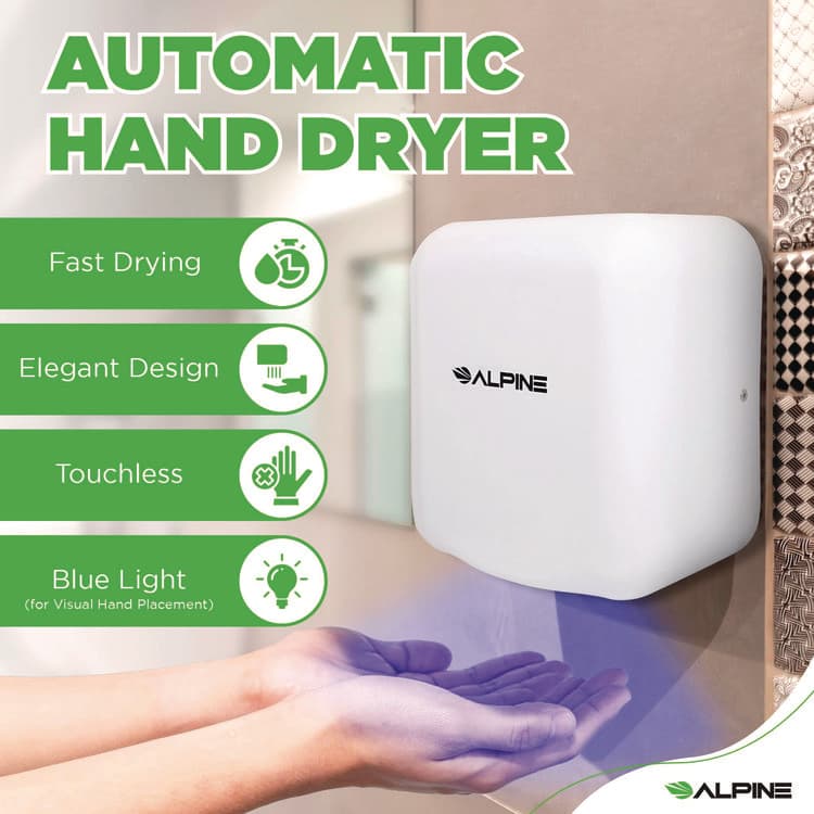 ALPINE INDUSTRIES Hemlock Commercial 220V Automatic Hand Dryer, 6.68 x 11.41 x 12.31, White (ALHALP40020WHI) thumbnail 2