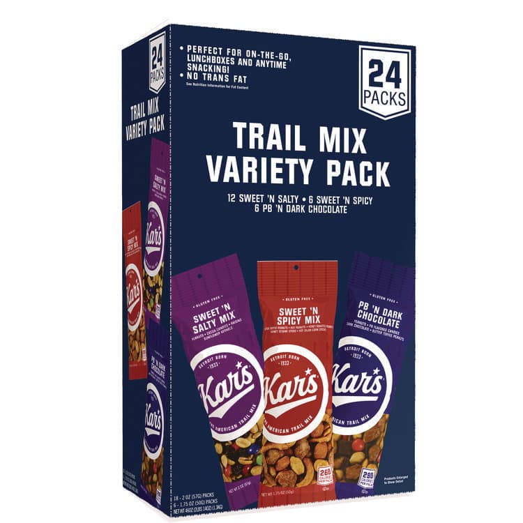 KAR'S NUTS Trail Mix Variety Pack, Assorted Flavors, 24 Packets/Box (KSAKAR08362)