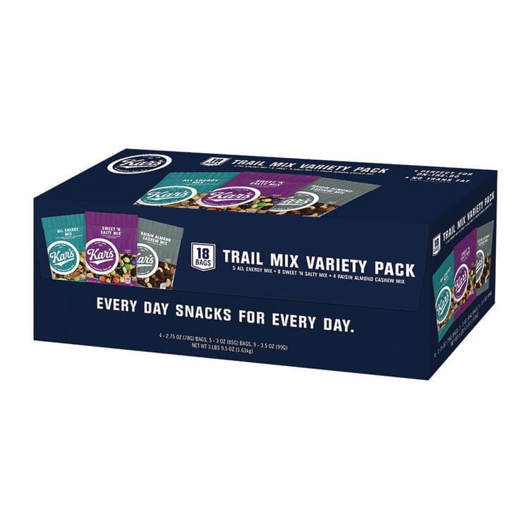 KAR'S NUTS Trail Mix Variety Pack, Assorted Flavors, 18 Bags/Carton (KSAKAR08825)