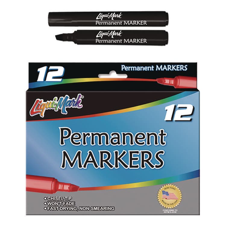 LIQUI-MARK CORP Permanent Marker, Chisel Tip, Black, Dozen (LQM91201) thumbnail 4