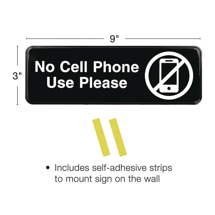 EXCELLO GLOBAL PRODUCTS No Cell Phone Use Please Indoor/Outdoor Wall Sign, 9 x 3, Black Face, White Graphics, 3/Pack (EXOEGPHD0266S) thumbnail 2