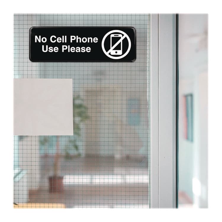 EXCELLO GLOBAL PRODUCTS No Cell Phone Use Please Indoor/Outdoor Wall Sign, 9 x 3, Black Face, White Graphics, 3/Pack (EXOEGPHD0266S) thumbnail 4